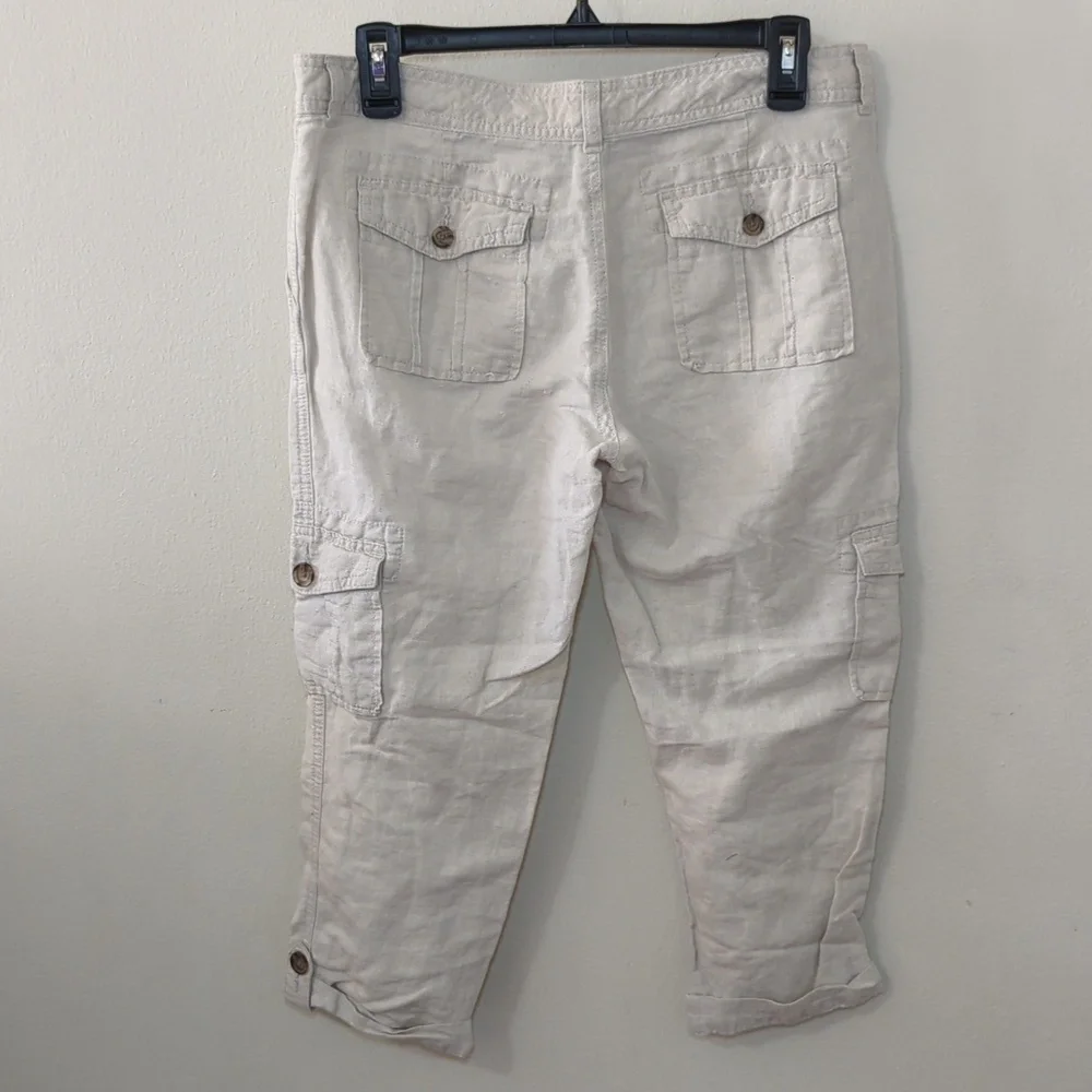 Banana Republic Martin Fit Cargo Pants Cream Linen-blend Cropped Cuffed Size 6P
